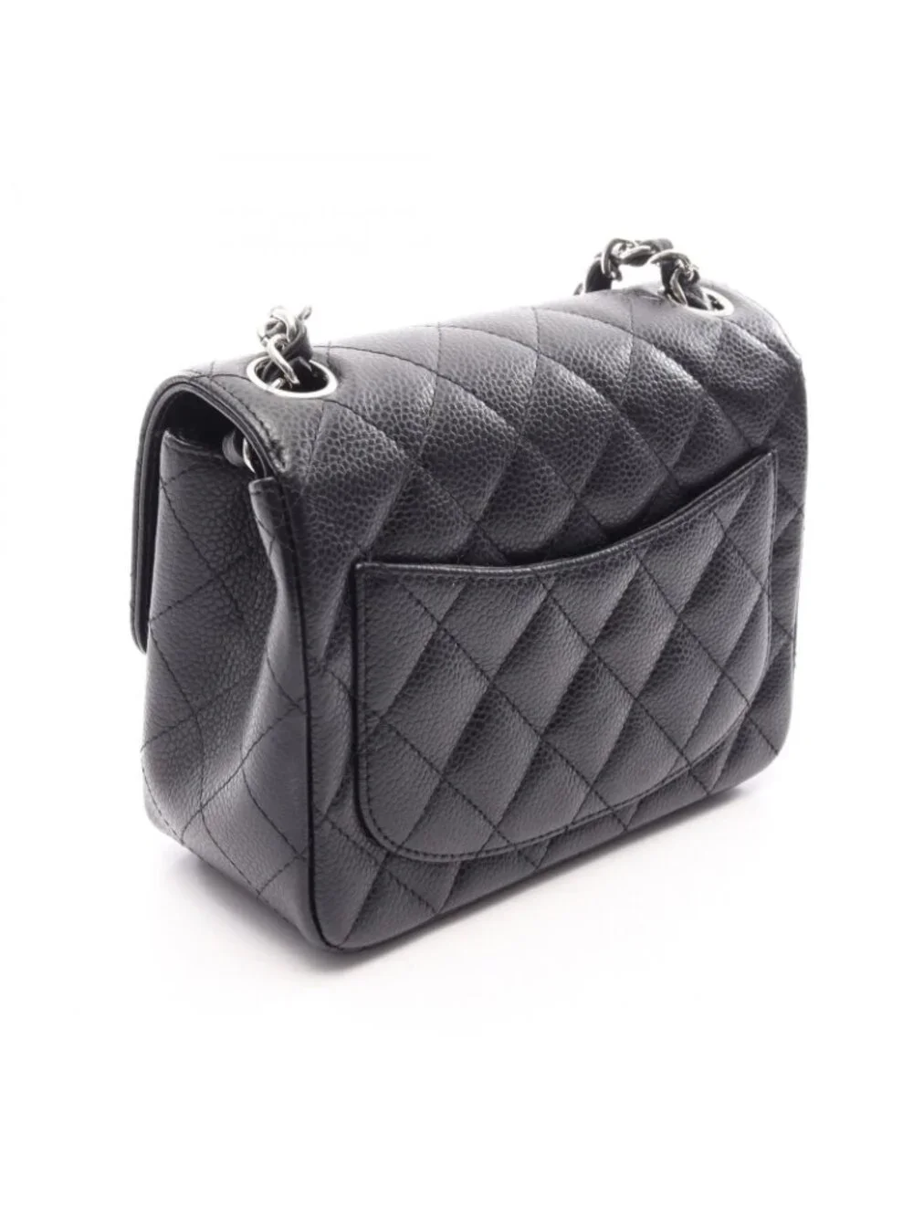 Chanel Shoulder Bag Mini Quilted Black Caviar Leather Chain